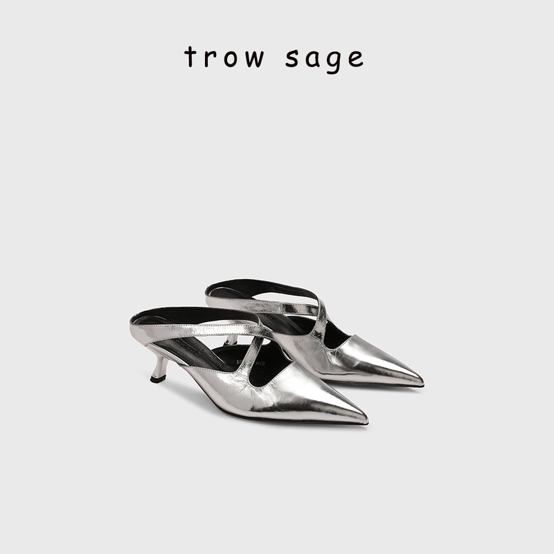 Trowsage Manhattan Ladies ▏ Gentle Pointed-Toe Cross-Strap Stiletto High-Heeled Shoes for Summer Wear, Mule Half-Slippers