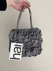 hai pleated bag 24 spring and summer style new plaid fresh retro girly mini tote hand-held small square bag for women