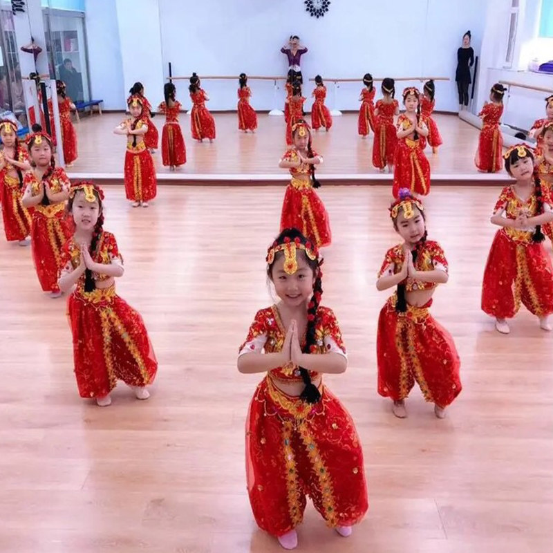 New children's Indian dance to serve as a geranium competition performance to serve girls with less belly and belly dance costumes-Taobao