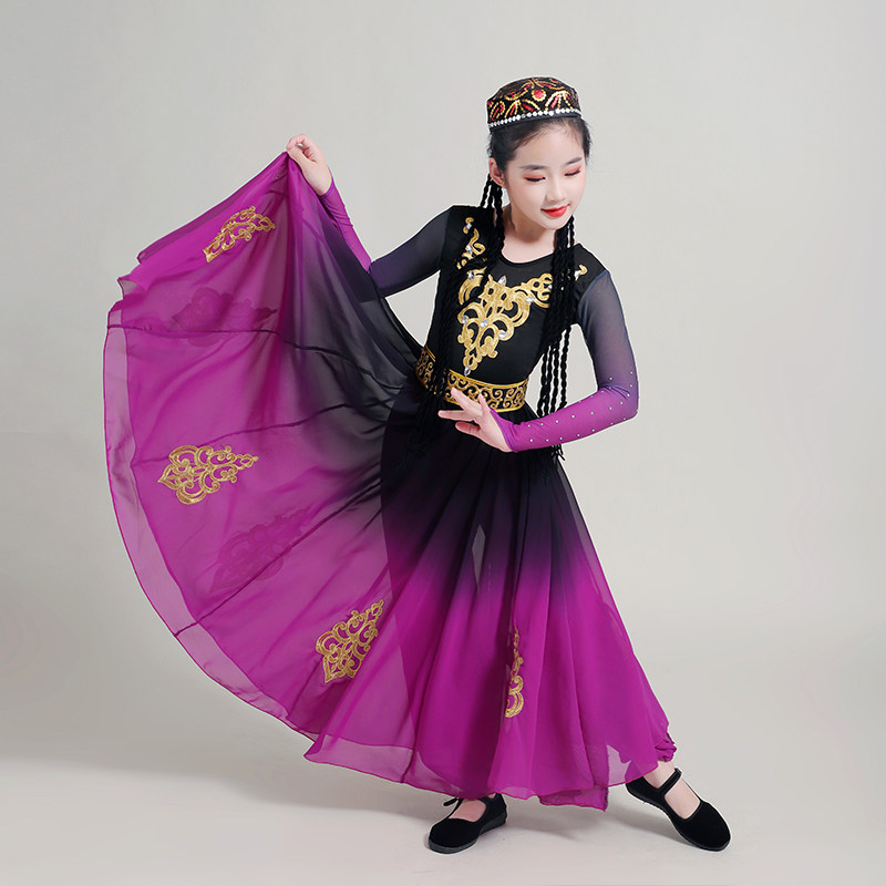 Xinjiang dance performance clothing practice skirt girls and children Uyghur practice clothing large swing skirt ethnic minority clothing - Taobao