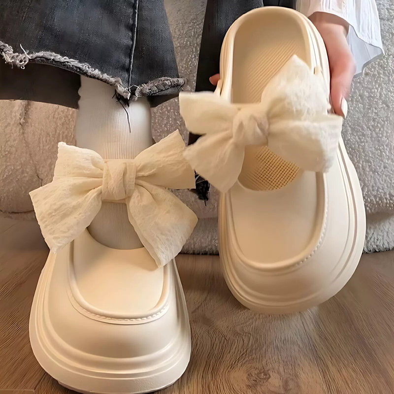 2025 New Model Mary Jane Thick-Soled Closed-Toe Slippers for Women, Outdoor Wear, Bow-Knot Clogs, Dual-Wear Slippers with a Stepping-On-Clouds Feel for Women