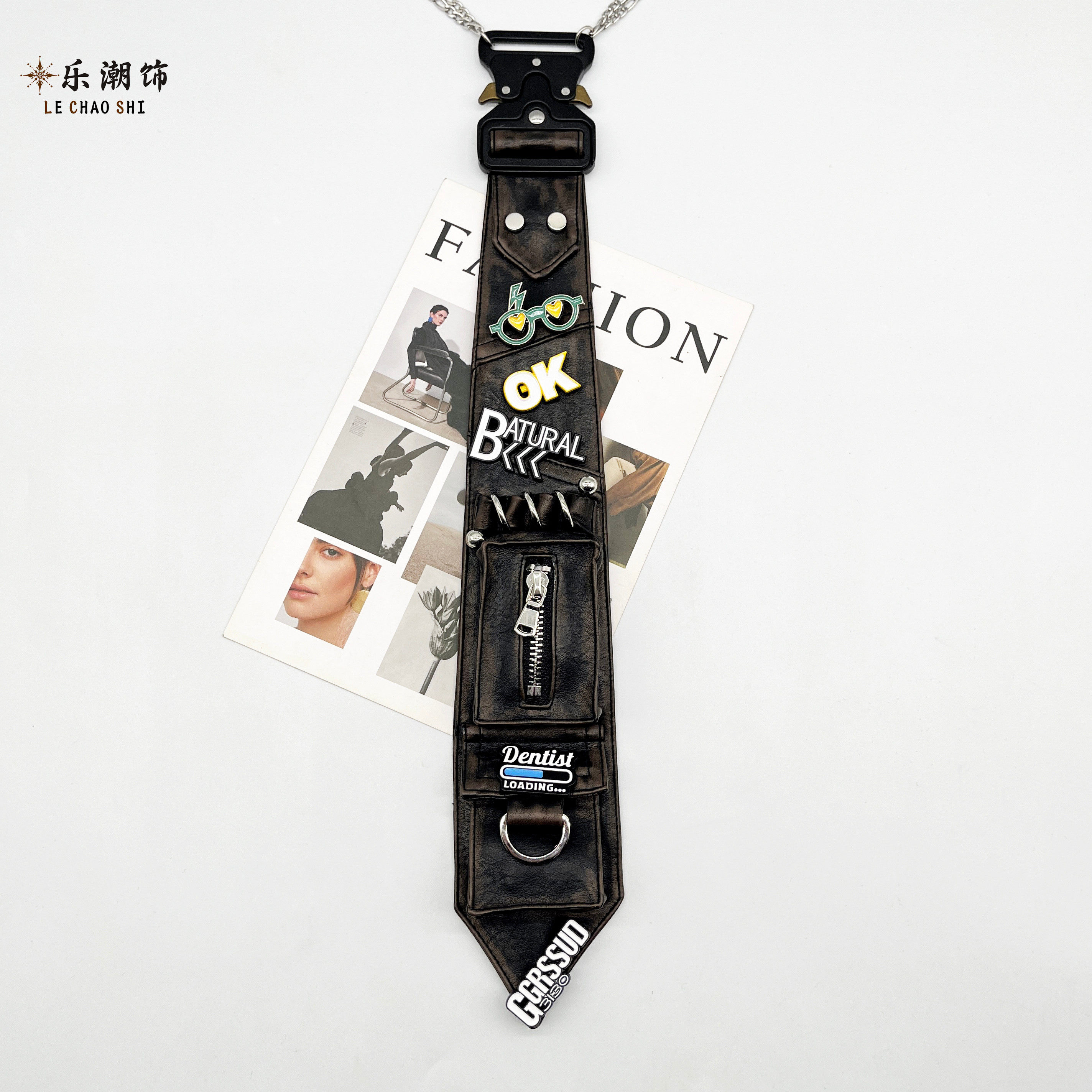 Lechao Original Trendy PU Leather Ties for Women: High-End Design, Unique Style, Ins Style, Cool and Rebellious, Punk Style, Biker Pins, Motorcycle Accessories