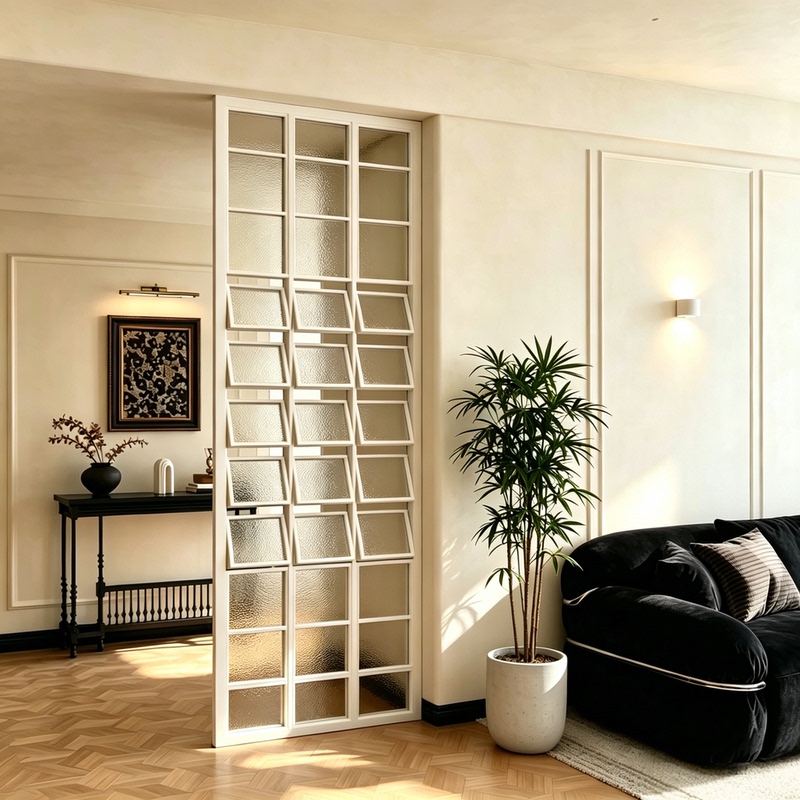 Rotatable Lattice Retro Screen Glass Partition for Entryway, Simple Modern Stainless Steel Screen Partition
