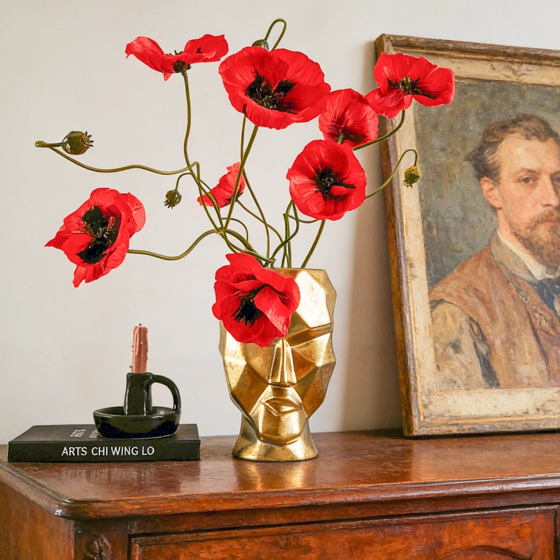 Big Red Orange Poppy Artificial Flower, Simulated Silk Flower, Export Silk Flower for Wedding Decoration, Commercial Project Soft Decoration