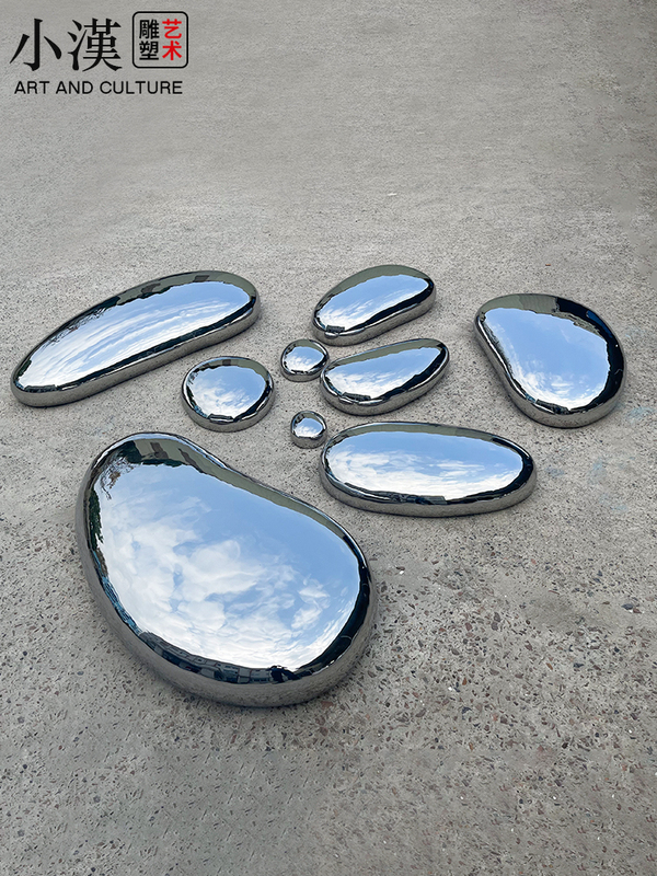 Stainless Steel Water Drop Pebble Stone Sculpture Mirror Wall Pool Landscape Soft Decoration Sales Office Floor-Standing Ornament Round