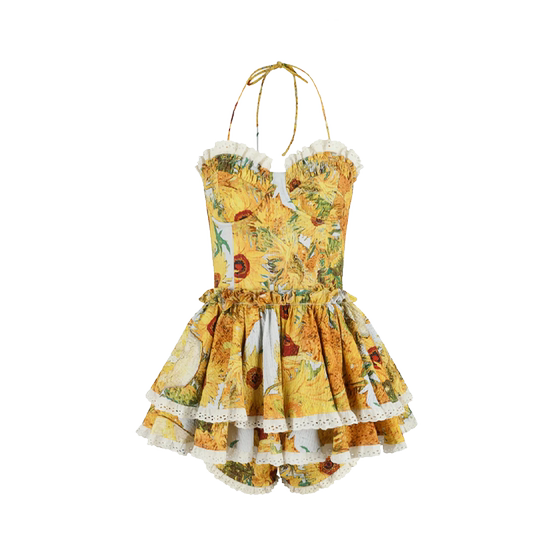 
[Summer Special] Van Gogh Sunflower Hammer Neck One-piece Swimsuit Selkie Collection
