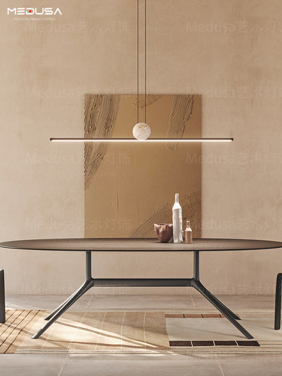 Italian Regolo Minimalist Linear Dining Room Pendant Light Designer Modern All-Copper Marble Long Table Strip Light