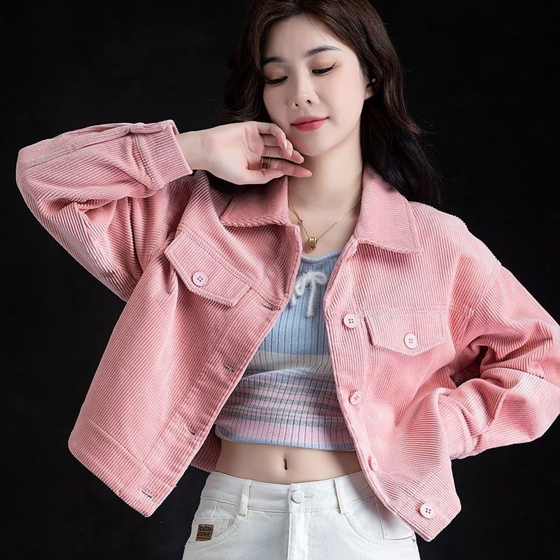 Corduroy Jacket for Women, Spring and Autumn New Style 2026, Casual Short Jacket, Versatile Korean Style, Solid Color Corduroy Top