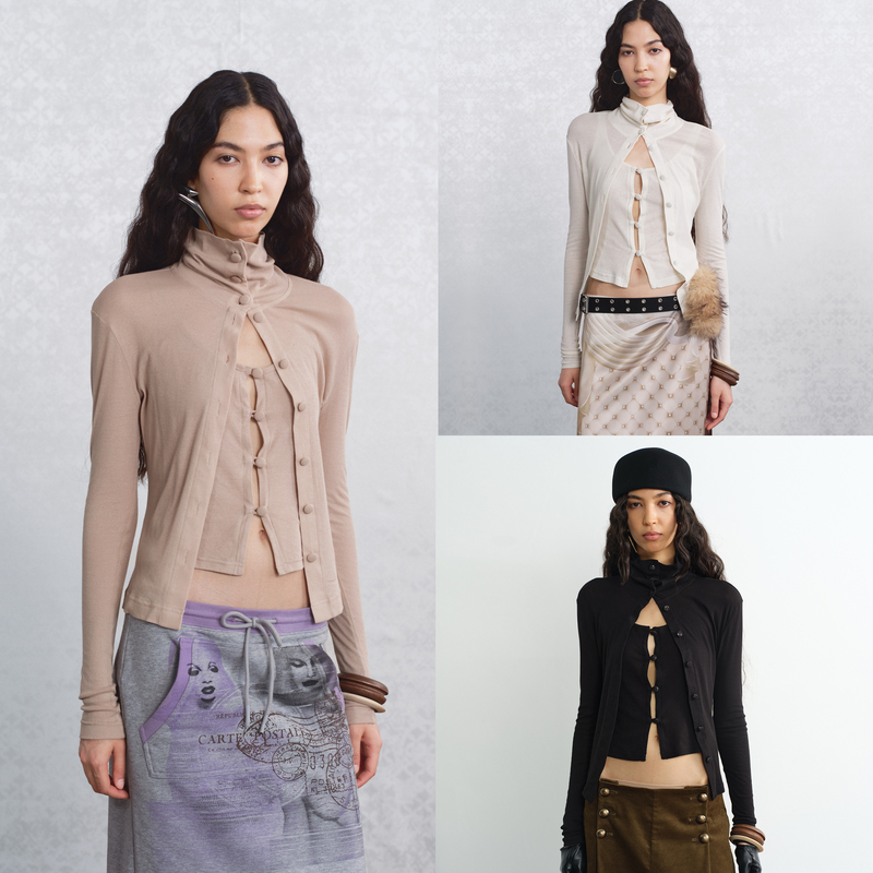 【Two-Piece Set】I'M Still in the Building High-Stretch Pure Cotton Mixed Base Layer Top Autumn Cardigan