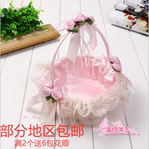 Portable rattan high-end lace flower basket wedding flower basket wedding bridesmaid flower girl petal scattering flower basket dance flower basket