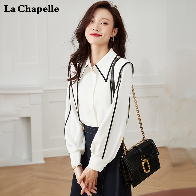 La Chapelle Spring Polo Collar Hepburn Style Shirt, Age-Reducing, Stylish and Versatile Shirt Top