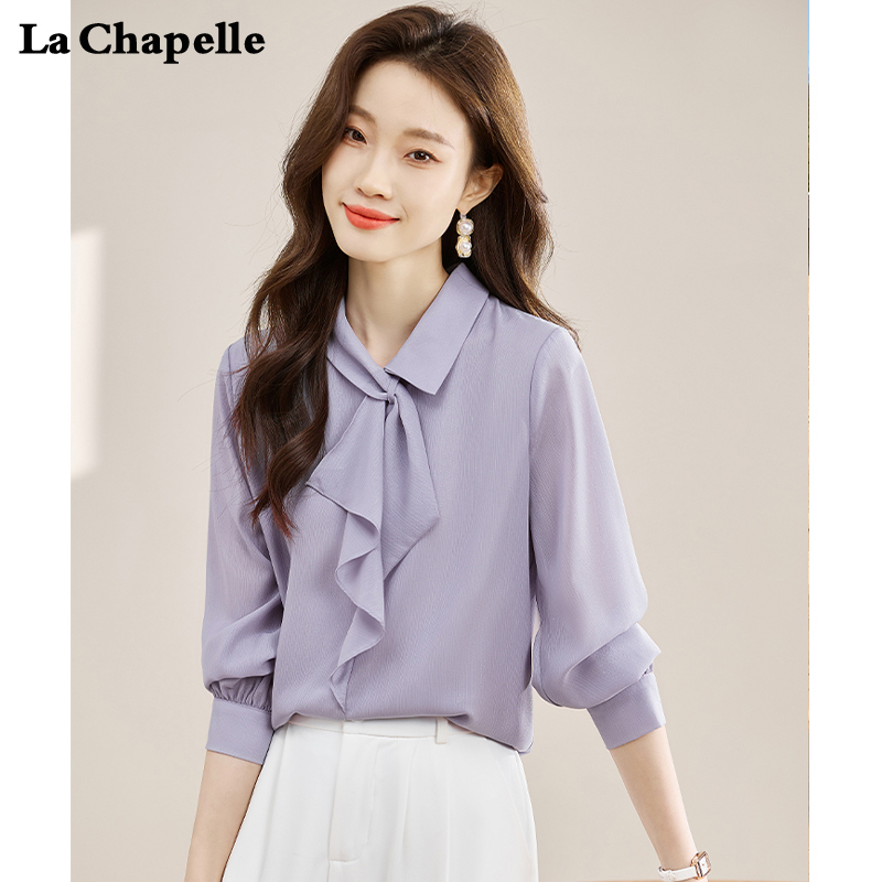 La Chapelle New Women's Lapel Patchwork Shirt, Stylish and Versatile Chiffon Blouse Top La Chapelle New Women's Lapel Patchwork Shirt, Stylish and Versatile Chiffon Blouse Top