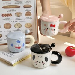 Ceramic Mug with Lid and Spoon, High-Looking Mug, Souvenir Gift for Women, Household Water Cup, Cute Couple Coffee Breakfast Cup