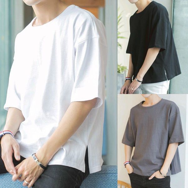 Summer New Trendy Men's Short-Sleeve T-Shirt, Pure Cotton, White, 4-Pack, Loose Design with Slit, Stylish Shirt Summer New Trendy Men's Short-Sleeve T-Shirt, Pure Cotton, White, 4-Pack, Loose Design with Slit, Stylish Shirt