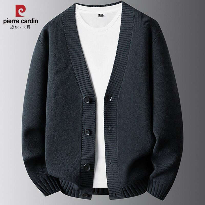 Authentic Pierre Cardin Cardigan Sweater Jacket Men's V-Neck 2025 New Autumn Large Size Casual Knitwear Jacket