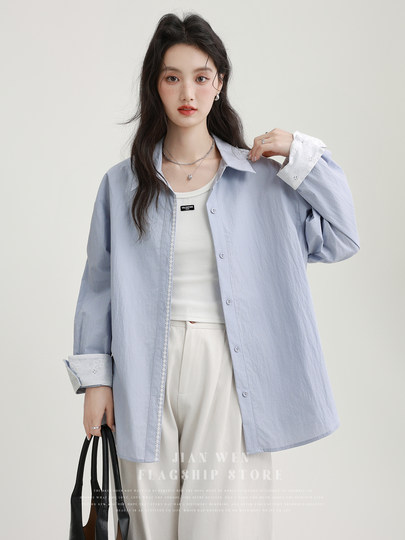 2025 Spring New Light Purple Polo Collar Long Sleeve Shirt for Women, Loose Korean Style Thin Shirt Jacket Versatile Top