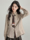 2025 Spring and Autumn New Melard Retro Striped Tie Base Shirt for Women, Loose College Style Elegant Shirt Trend