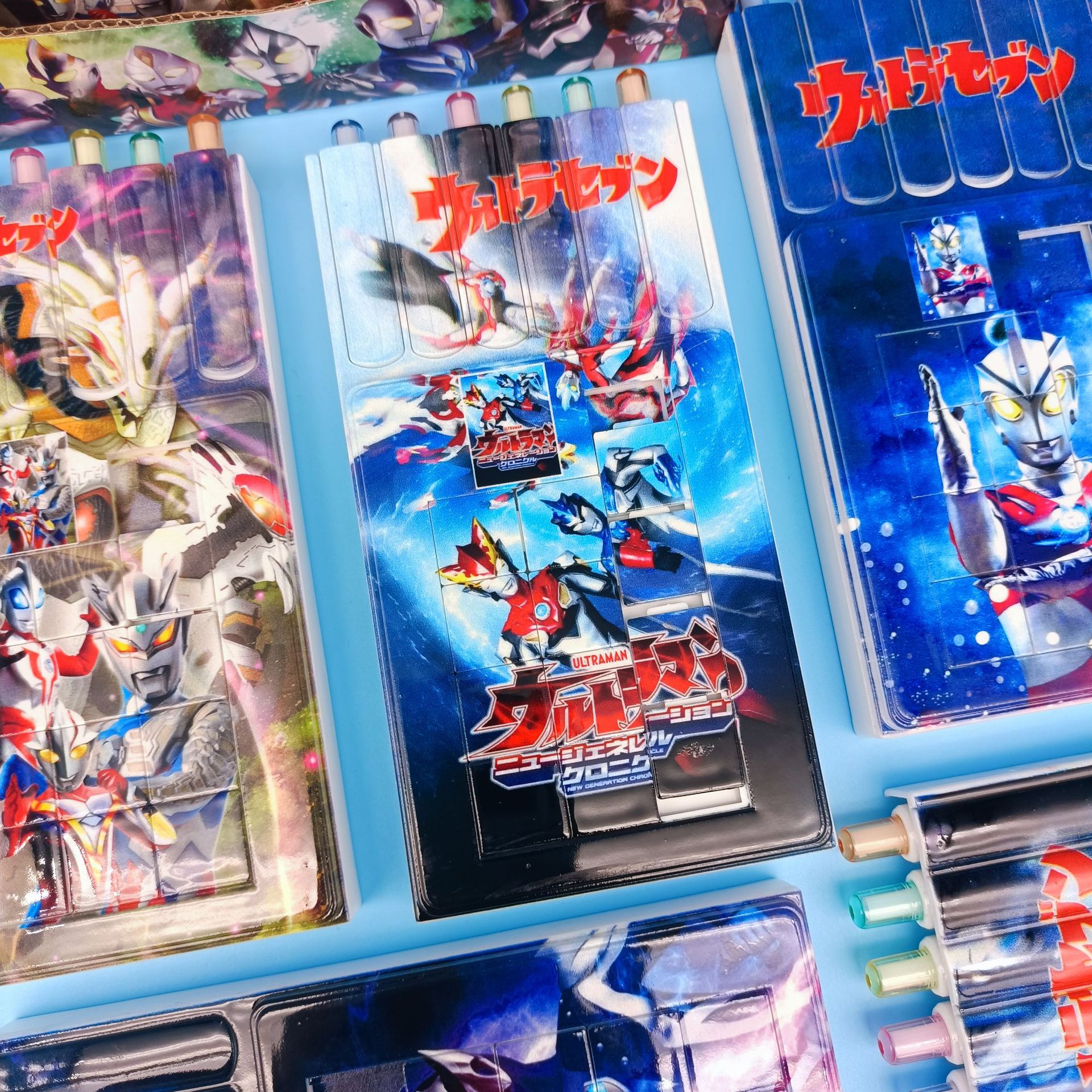 Ultraman Mobile Puzzle Pen Set Boys INS Cartoon Sero Cosmic Hero Net Red Color Pen Automatic Pencil Combination Set Student Dedicated Press Type 0 5mm Water Pen Black High Value