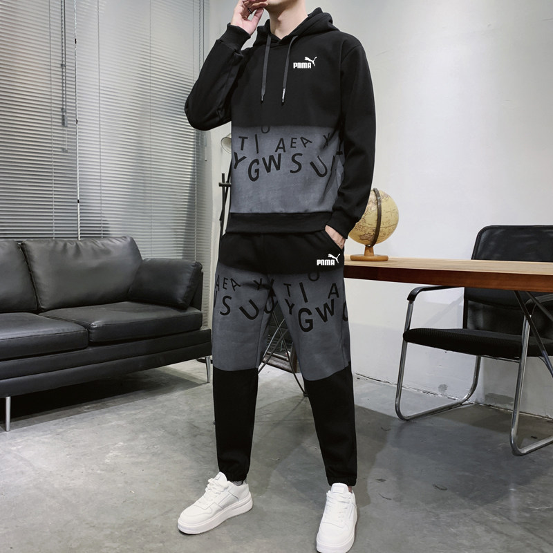 Classic Couple Spring and Autumn Sweater Suit Men's Casual Sportswear Large Size Loose Hooded Color Matching Set of Clothes