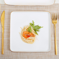 European plate ceramic steak Western plate knife and fork gold edge set Internet celebrity tableware pasta plate breakfast plate square plate