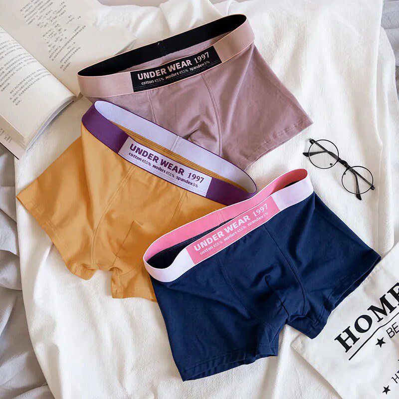 Men Underwear Youth Middle Waist Loose Personality Four-corner Pants Comfort Cotton Crotch Antibacterial Breathable Four-corner Pants