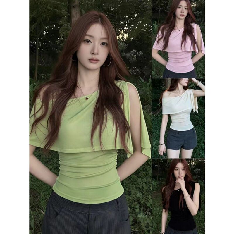Korean-Style Off-Shoulder Modal Short-Sleeve Women's Summer Top with a High-End Feel, Elegant T-Shirt, Slim-Fit Design, and Stylish Top Korean-Style Off-Shoulder Modal Short-Sleeve Women's Summer Top with a High-End Feel, Elegant T-Shirt, Slim-Fit Design, and Stylish Top