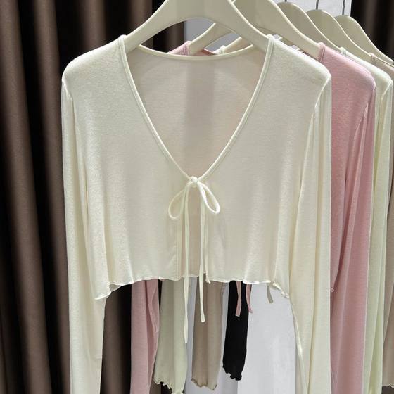 超薄手感莫代尔系带防晒衣女装胖mm夏季冰丝罩衫开衫外搭披肩外套