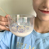 South Pole Little Bear Students Breakfast Cup Childrens Home Milk Cup Heat-resistant microwave glass mug lovely water glass