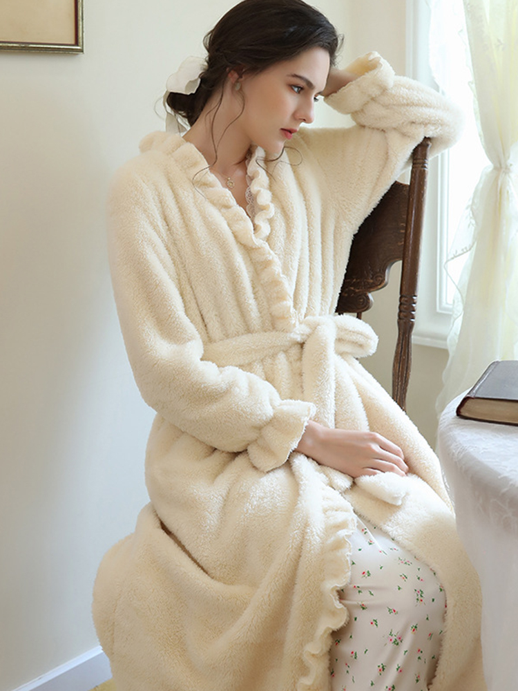 Sandro Vicari coral velvet nightgown women's long version plus velvet thickening autumn and winter sexy bathrobe pajamas women