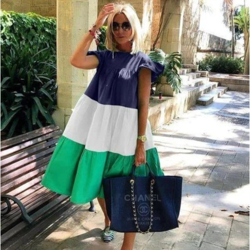 2021 New Summer Solid Color Women Dress Short Sleeve Loose C