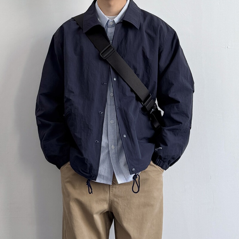 Onun Japanese Retro Loose Casual Lapel Coach Jacket Versatile Solid Color Simple Spring and Autumn New Workwear Jacket