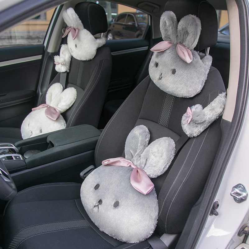 Car seat leaning against pillow neck pillow car neck pillow waist by a couple of cute cartoon bunny head pillows in the car-Taobao