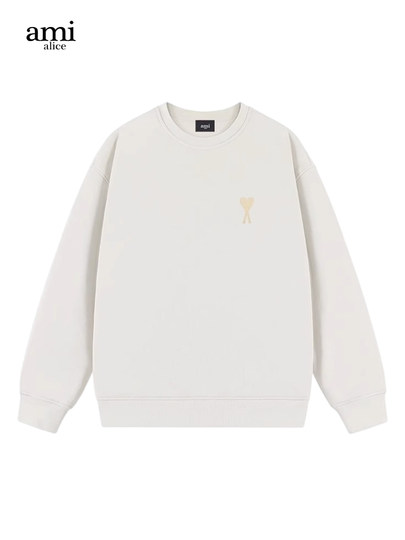Ami Alice Official Fleece-Lined Crewneck Sweatshirt for Men and Women, Spring, Autumn, and Winter, Celebrity Style, Heart Embroidery Top, Trendy