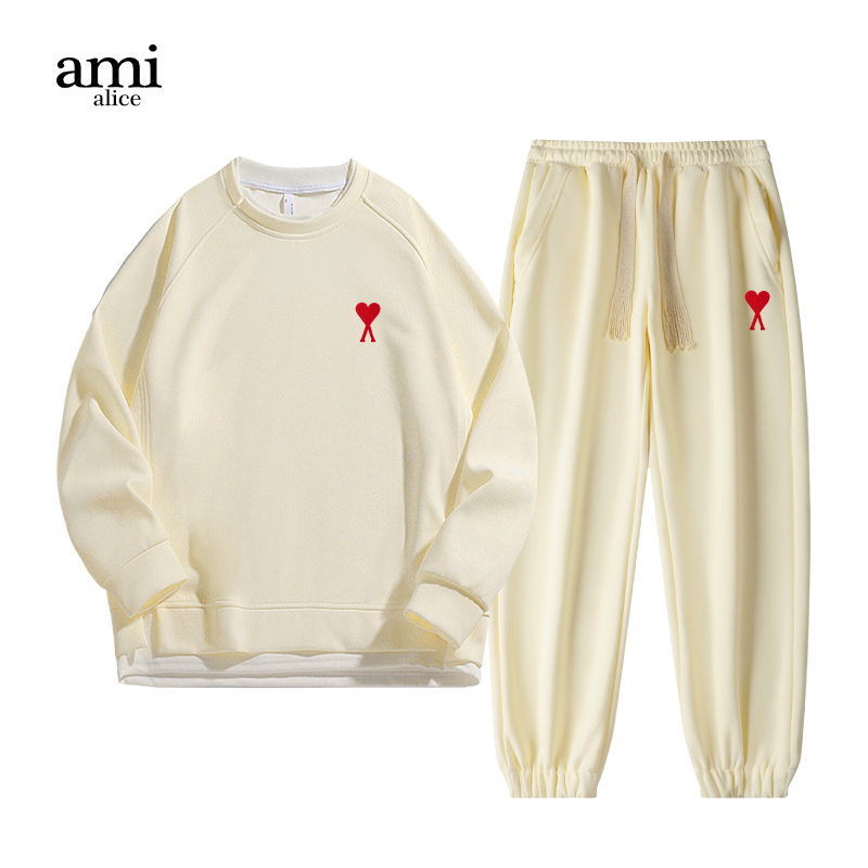 Ami Alice Official Sports Fashion Brand Set for Men and Women, Autumn and Winter Casual Sports Two-Piece Sweatshirt and Jogger Pants