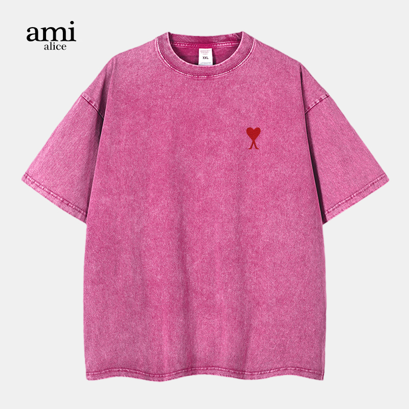 Ami Alice Official Washed Cotton Short-Sleeved Unisex Summer Crew Neck Pure Cotton Couple T-Shirt Street Casual Top Trendy