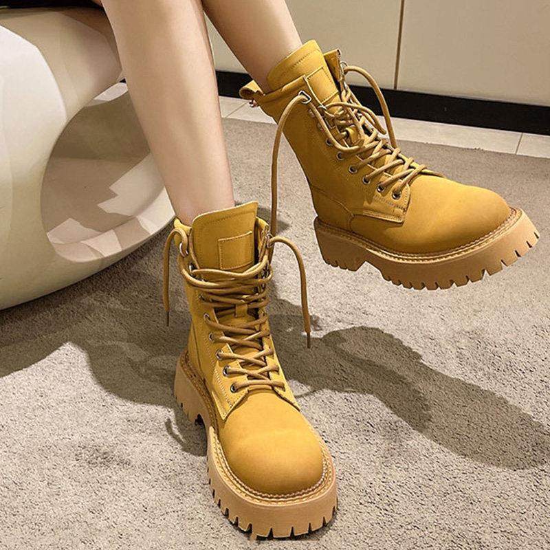 ins tide Martin boots woman 2023 spring autumn new Inn wind thick bottom short boot overalls boot Rhubarb Boots-Taobao