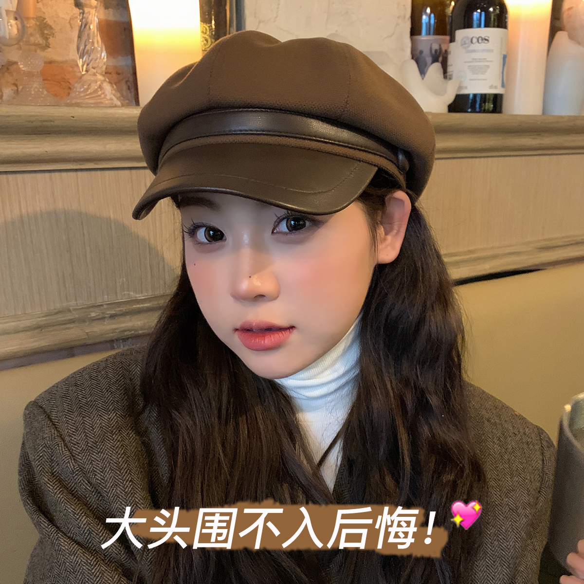 日本 2024 新スタイルウールアヒル舌キャスケット帽子大きな頭囲クラウド八角形帽子 PU レザー帽子画家帽子女性のための