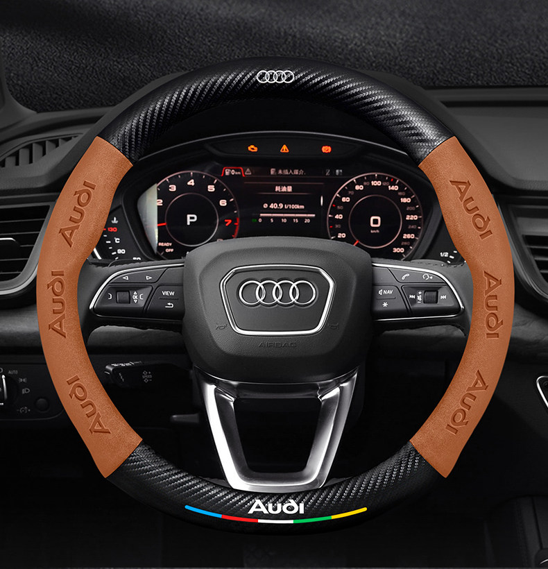 Suitable for Audi Q5L Steering Wheel Cover 18-24 Models Suede Carbon Fiber Four-Season Universal Leather Car Handlebar Cover