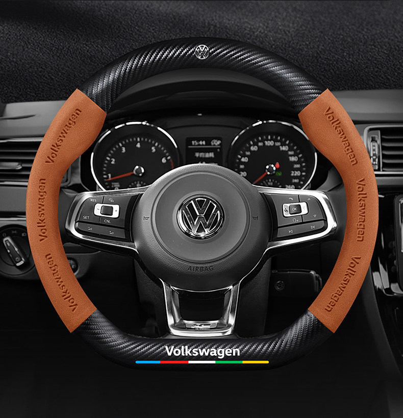 Volkswagen Sagitar Steering Wheel Cover 06-24 Ultra-Thin Anti-Slip Carbon Fiber Four-Season Universal Leather Suede Car Handlebar Cover