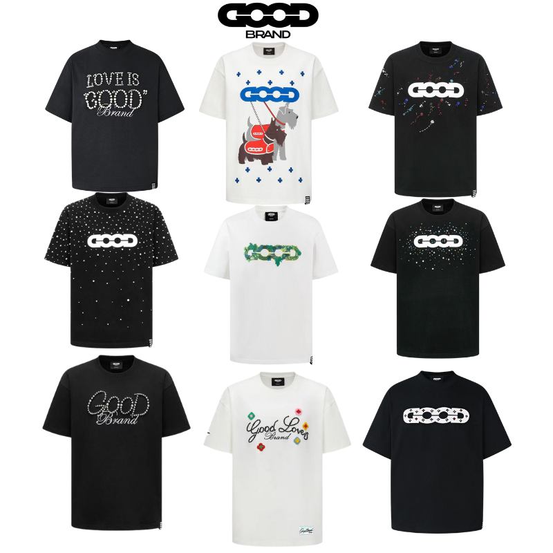Goodbrand National Trend Pearl 3D Map Rhinestone Embroidery Full Series Crew Neck Short Sleeve T-Shirt Unisex Same Style