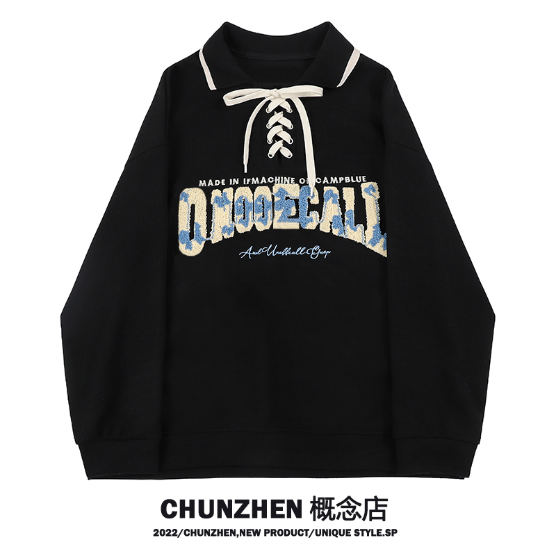 Autumn sweatshirt, design belt with letters, top, 2022 collection, polo collar, oversize, gradient, trend of season