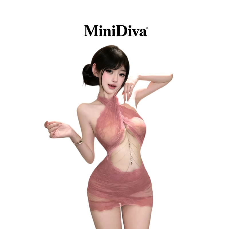 Minidiva: Sexy Mature Woman Lace Halter Neck See-Through Pure and Alluring Lingerie Sexy and Fun Uniform Set Minidiva: Sexy Mature Woman Lace Halter Neck See-Through Pure and Alluring Lingerie Sexy and Fun Uniform Set