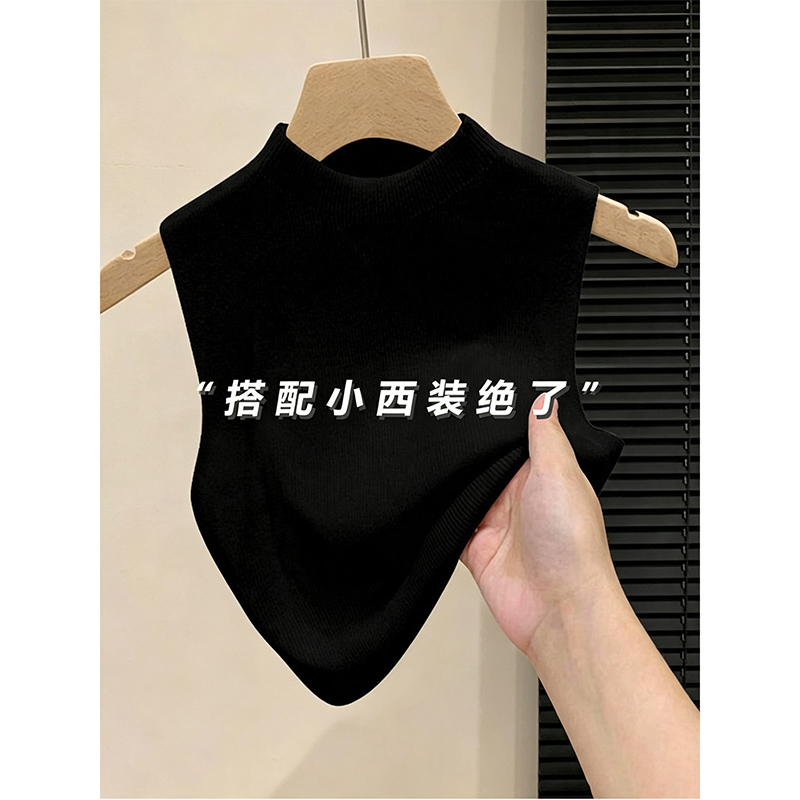 French-Style Black Half-High Collar Knitted Vest for Women, Suitable for Spring and Autumn, Can Be Worn Outside a Suit or as a Base Layer, Sleeveless Slim-Fit Top for Winter French-Style Black Half-High Collar Knitted Vest for Women, Suitable for Spring and Autumn, Can Be Worn Outside a Suit or as a Base Layer, Sleeveless Slim-Fit Top for Winter