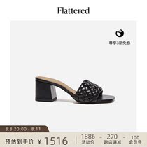 Ms. Flatterd Odessa is a brief woven leather coarse and sandals black 2022 summer new model