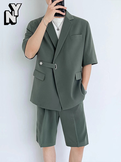 Ny Casual Shorts Suit for Men, Summer High-End Stylish Two-Piece Set with Short-Sleeve Suit, Trendy
