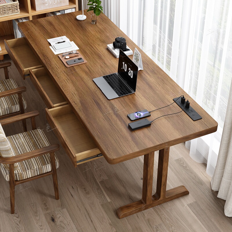 Solid Wood Desk with Solid Legs and Drawers, Gaming Computer Desk, Student Study Desk, Writing Desk, Home Office Desk Solid Wood Desk with Solid Legs and Drawers, Gaming Computer Desk, Student Study Desk, Writing Desk, Home Office Desk