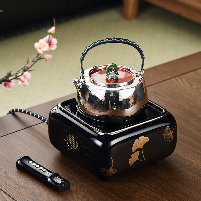 Taiwanese Warbler Song Burning Black Crystal Stove Boiling Water Cooking Tea Ware Silver Pot Iron Jug Special Silent Bubble Tea Stove Home Square Gingko