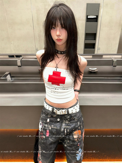 甜酷风白色腰带镂空星星铆钉皮带辣妹个性配牛仔裤带新品配饰腰饰