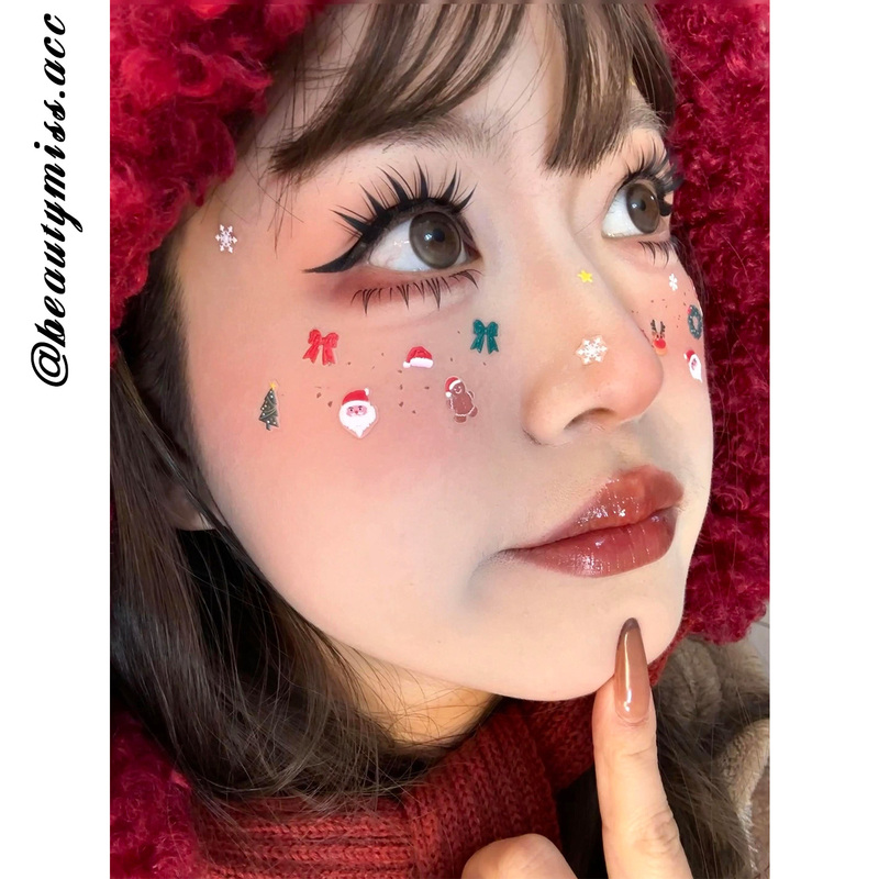 Christmas Atmosphere Relief Three-Dimensional Makeup Face Stickers Cute Santa Claus Reindeer Gingerbread Man Snowflake Stickers New Product