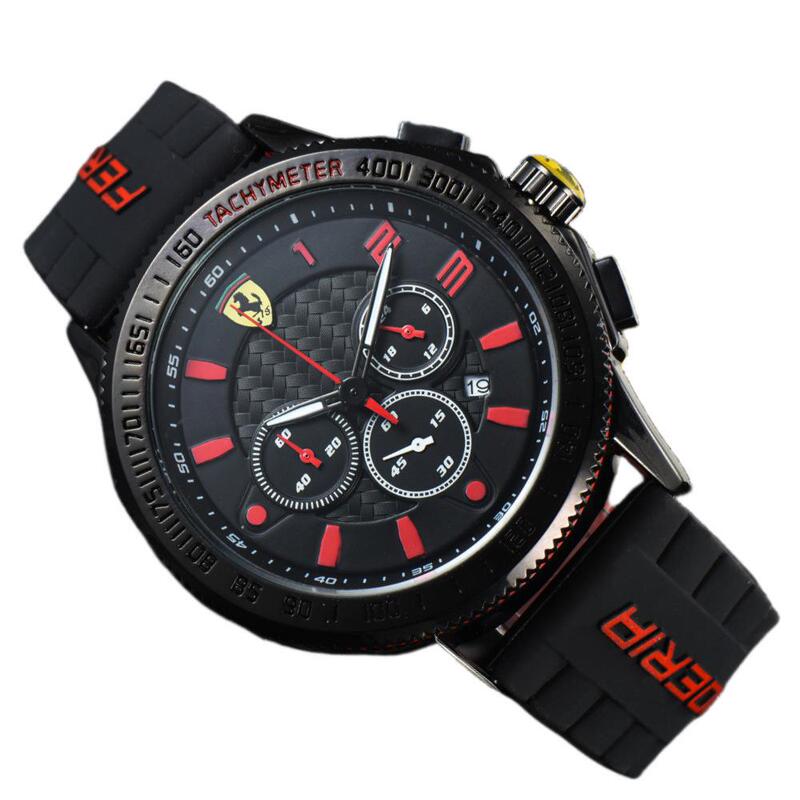 Ferrari Car Logo Six-Pin Full-Function Chronograph Rubber Strap Men's and Women's Ferrari Brand Casual Running Second Chronograph Watch Ferrari Car Logo Six-Pin Full-Function Chronograph Rubber Strap Men's and Women's Ferrari Brand Casual Running Second Chronograph Watch